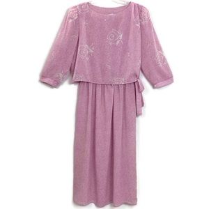 Vintage Alison Peters Midi Rose floral print pink dress